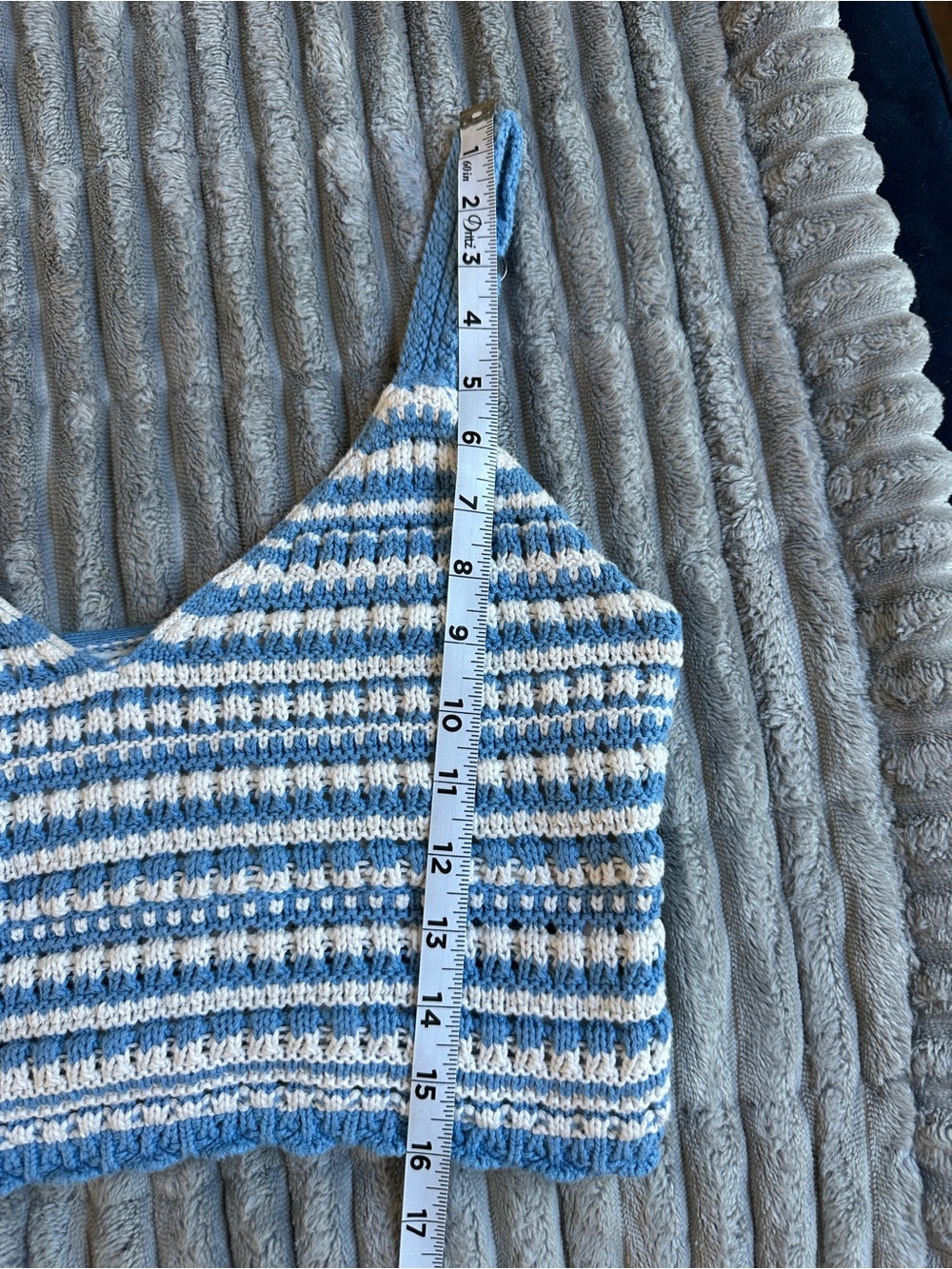 Hollister boho cropped cotton crochet deep v neck striped blue and white top - Picture 8 of 8